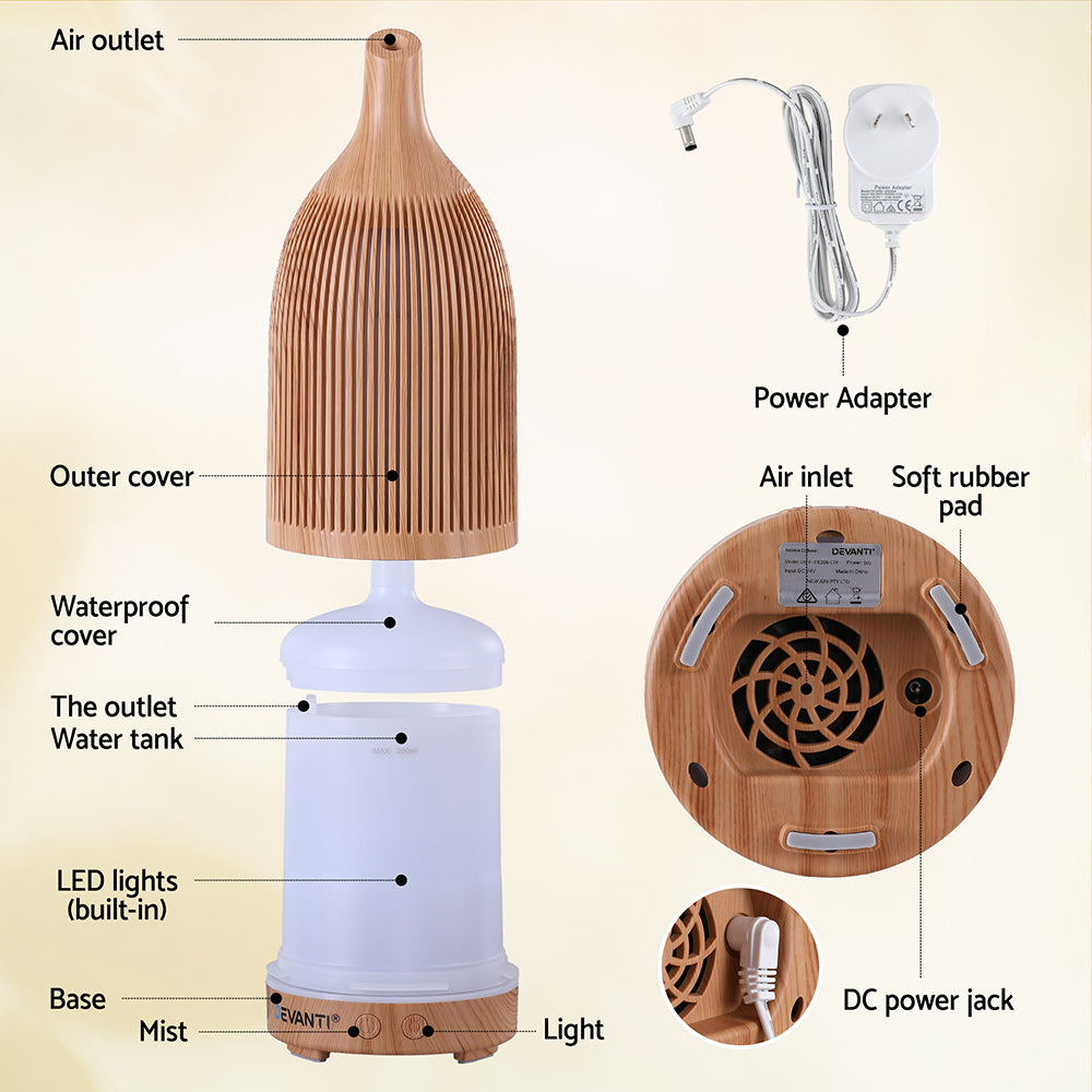 Ultrasonic Aroma Diffuser Aromatherapy 200ml LED Lights Iron Humidifier Forest Light wood grain