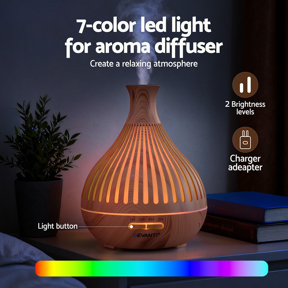 Ultrasonic Aroma Diffuser Aromatherapy 400ml LED Lights Iron Humidifier Forest Light wood grain