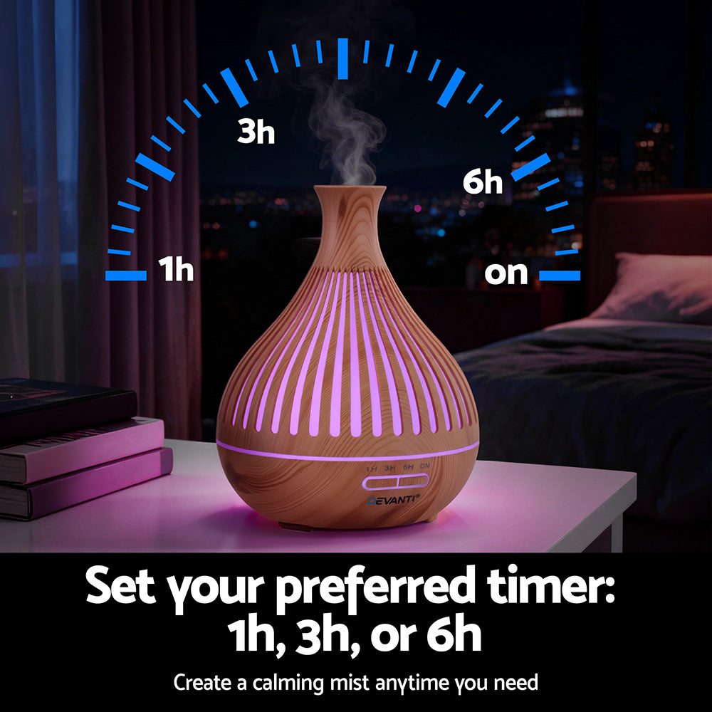 Ultrasonic Aroma Diffuser Aromatherapy 400ml LED Lights Iron Humidifier Forest Light wood grain