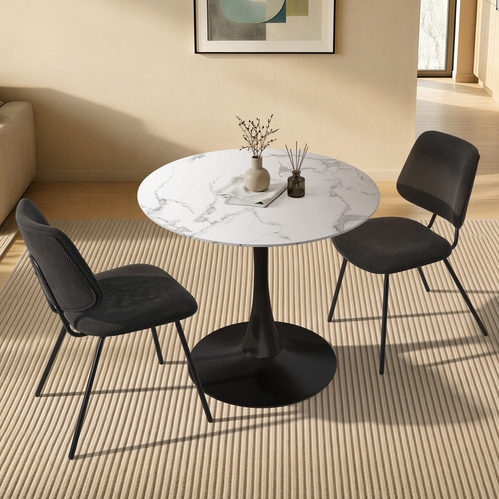 Round Dining Set – White 60cm Table with 2 Dark Grey Chairs