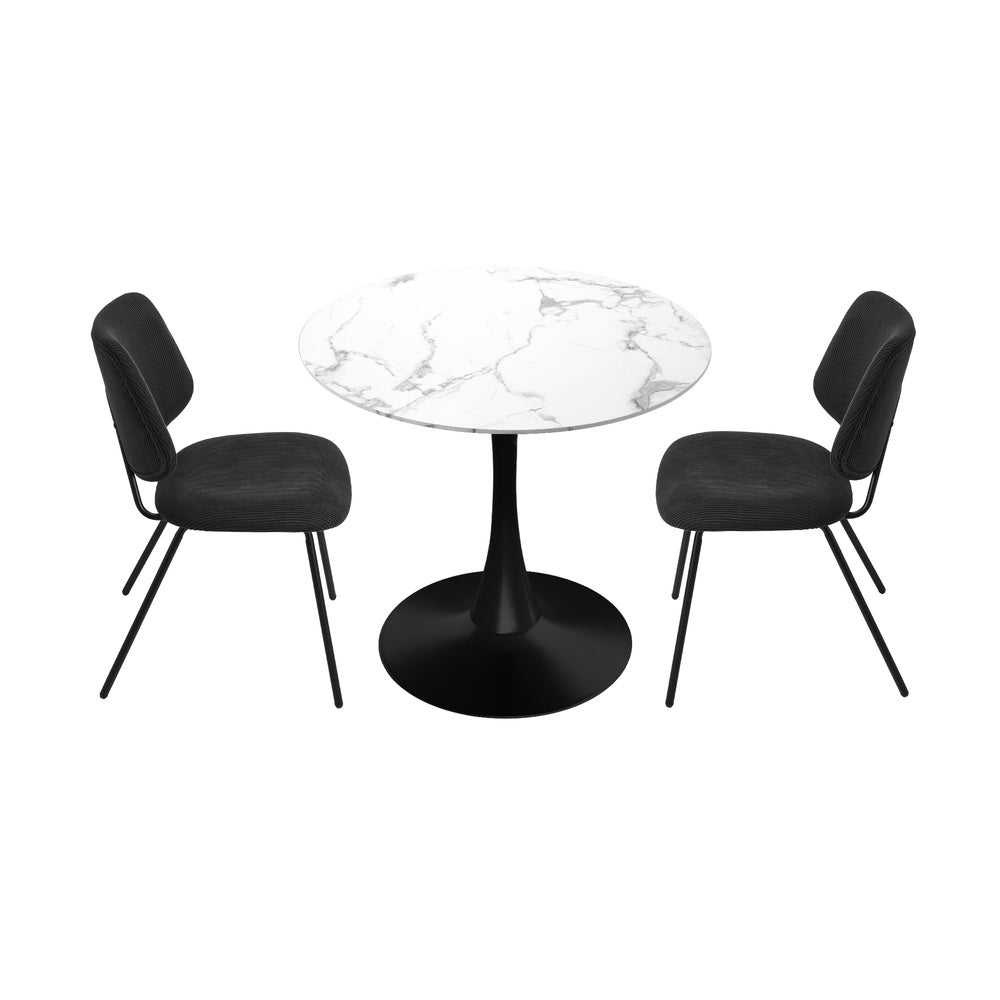 Round Dining Set – White 60cm Table with 2 Dark Grey Chairs