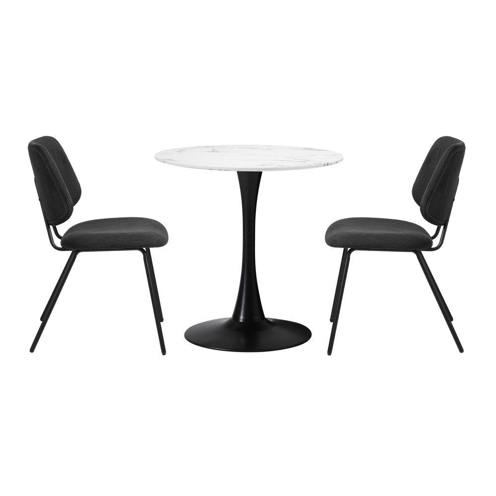 Round Dining Set – White 60cm Table with 2 Dark Grey Chairs