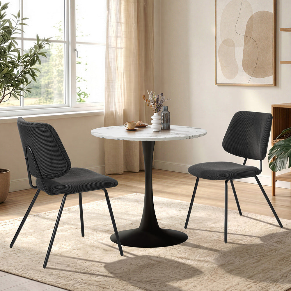 Round Dining Set – White 60cm Table with 2 Dark Grey Chairs