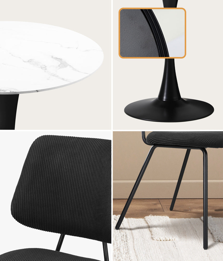 Round Dining Set – White 60cm Table with 2 Dark Grey Chairs