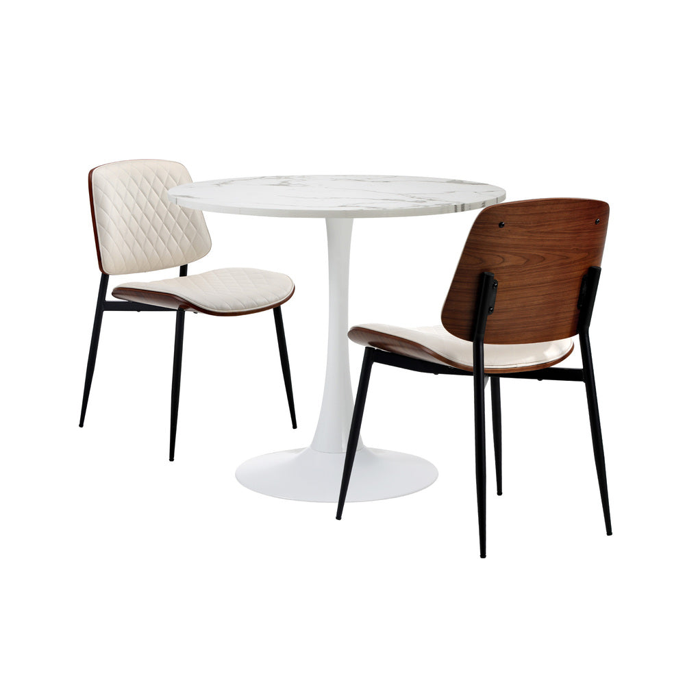 Oikiture Dining Table Set 60cm Table and Chairs PU Leather White