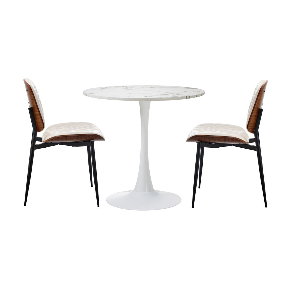 Oikiture Dining Table Set 60cm Table and Chairs PU Leather White