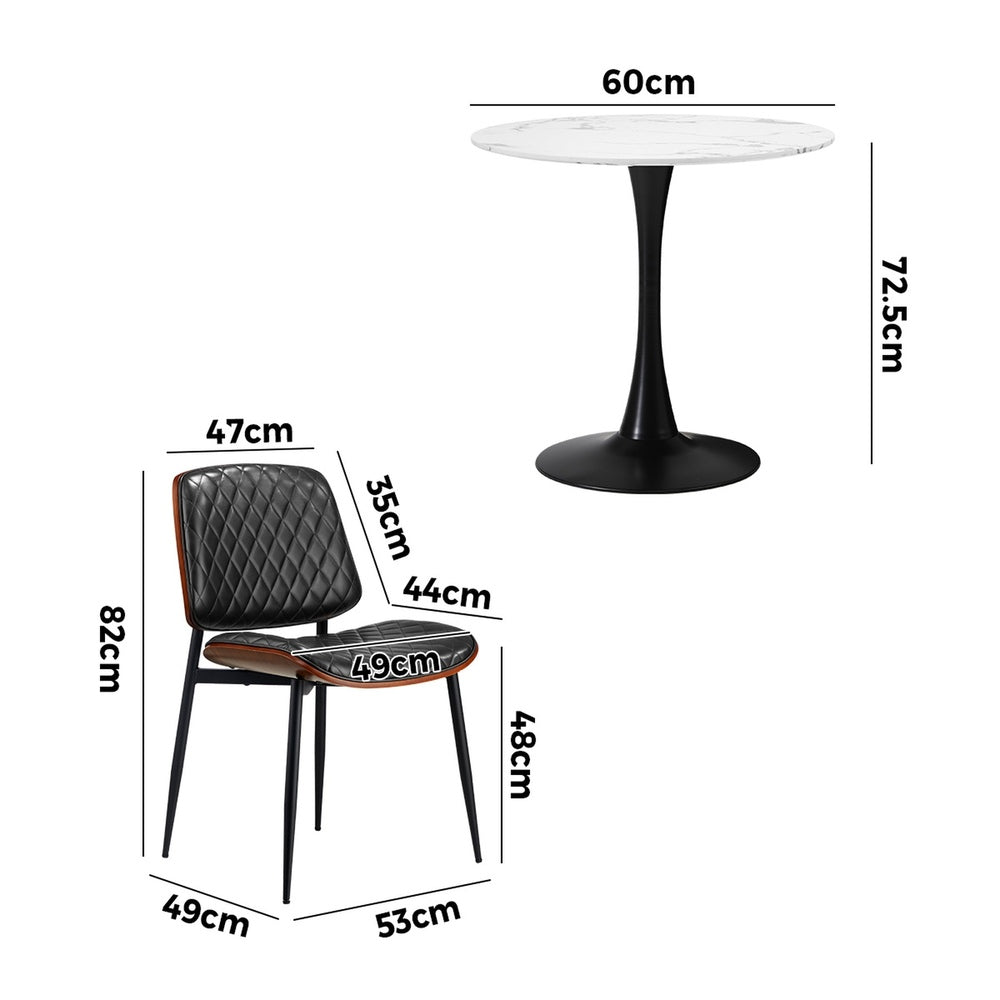 Dining Table Set 60cm Table and Chairs White & Black