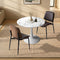 3 Pc Dining Set 60cm Round Marble Look Table 2 PU Leather Chairs Brown & White
