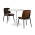 3 Pc Dining Set 60cm Round Marble Look Table 2 PU Leather Chairs Brown & White