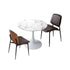 3 Pc Dining Set 60cm Round Marble Look Table 2 PU Leather Chairs Brown & White