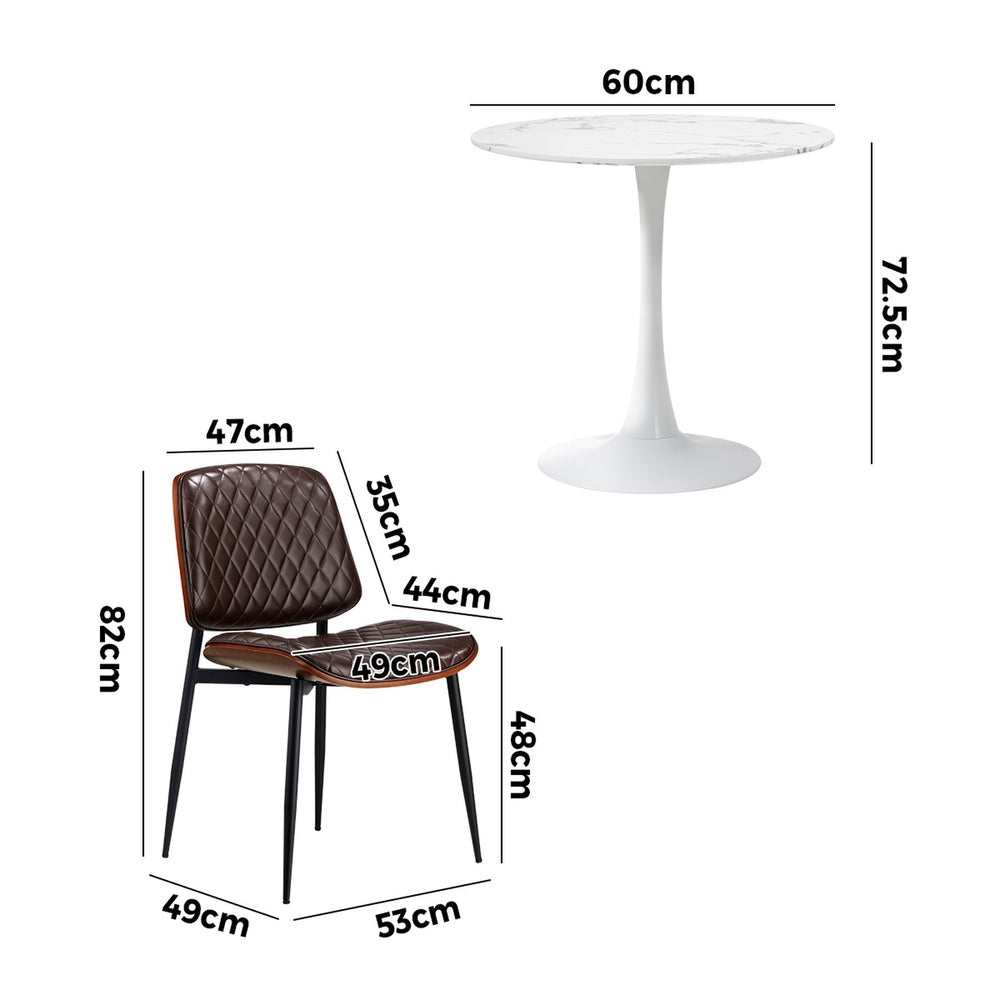 Oikiture Dining Table Set 60cm with Chairs PU Leather Brown & White