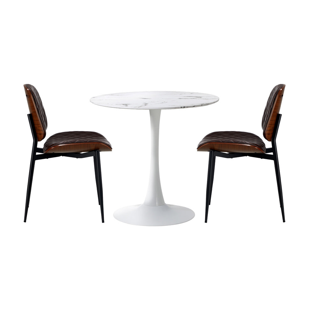 Oikiture Dining Table Set 60cm with Chairs PU Leather Brown & White