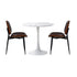 3 Pc Dining Set 60cm Round Marble Look Table 2 PU Leather Chairs Brown & White
