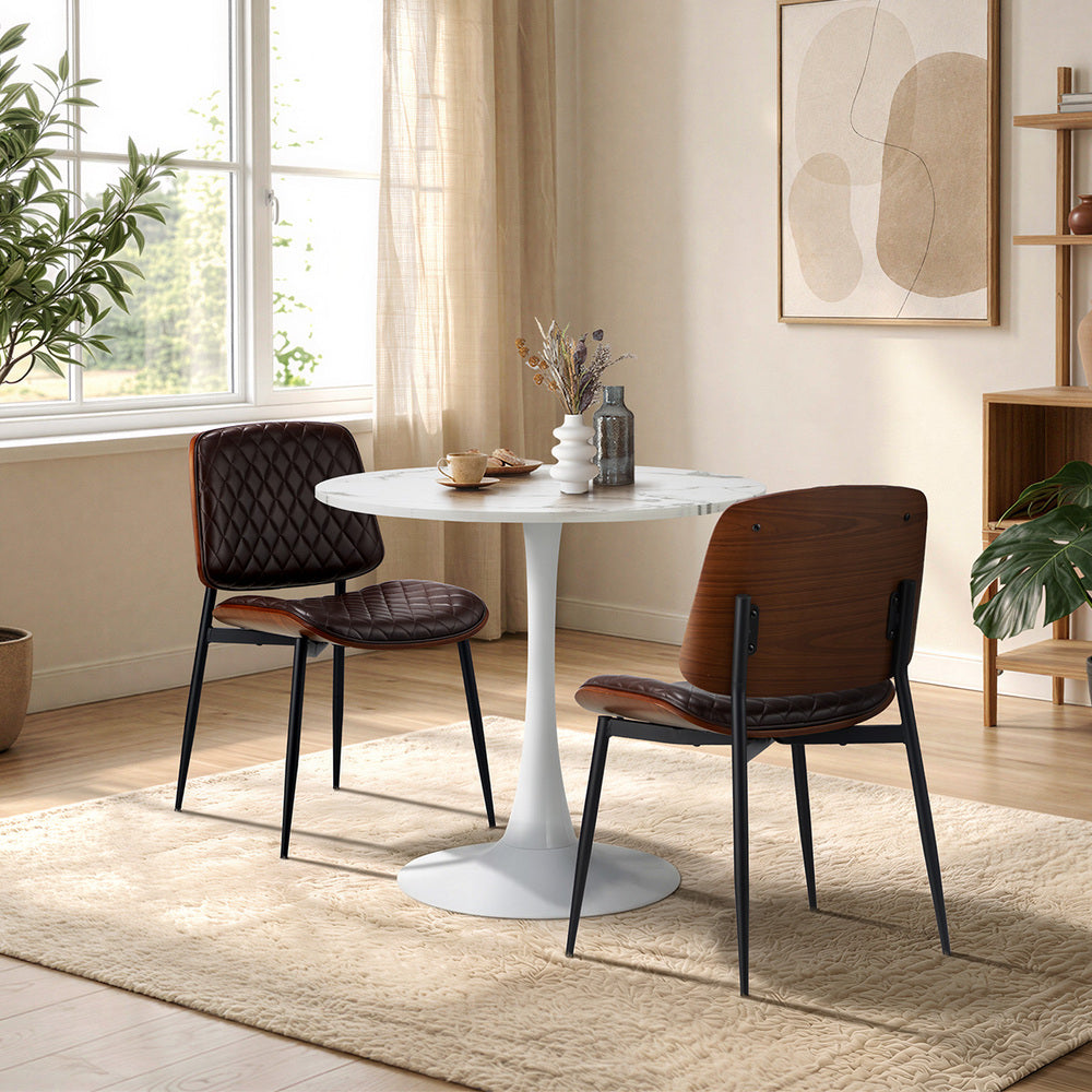 Oikiture Dining Table Set 60cm with Chairs PU Leather Brown & White