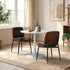 3 Pc Dining Set 60cm Round Marble Look Table 2 PU Leather Chairs Brown & White