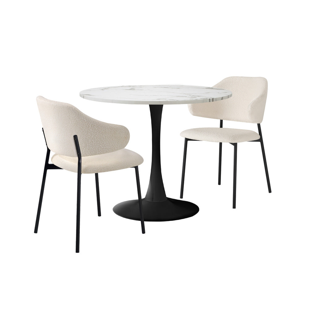 Oikiture 3PCS Dining Table Set Round Table & Chairs White & Black