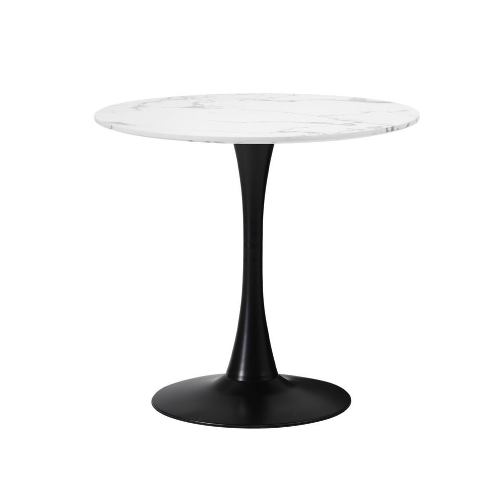 Oikiture 3PCS Dining Set Round Marble Look Table 2 Sherpa Chairs White Black