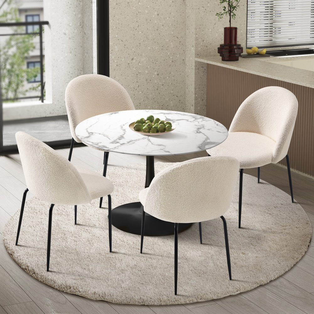 90cm Round Dining Table with 4PCS Chairs Sherpa White