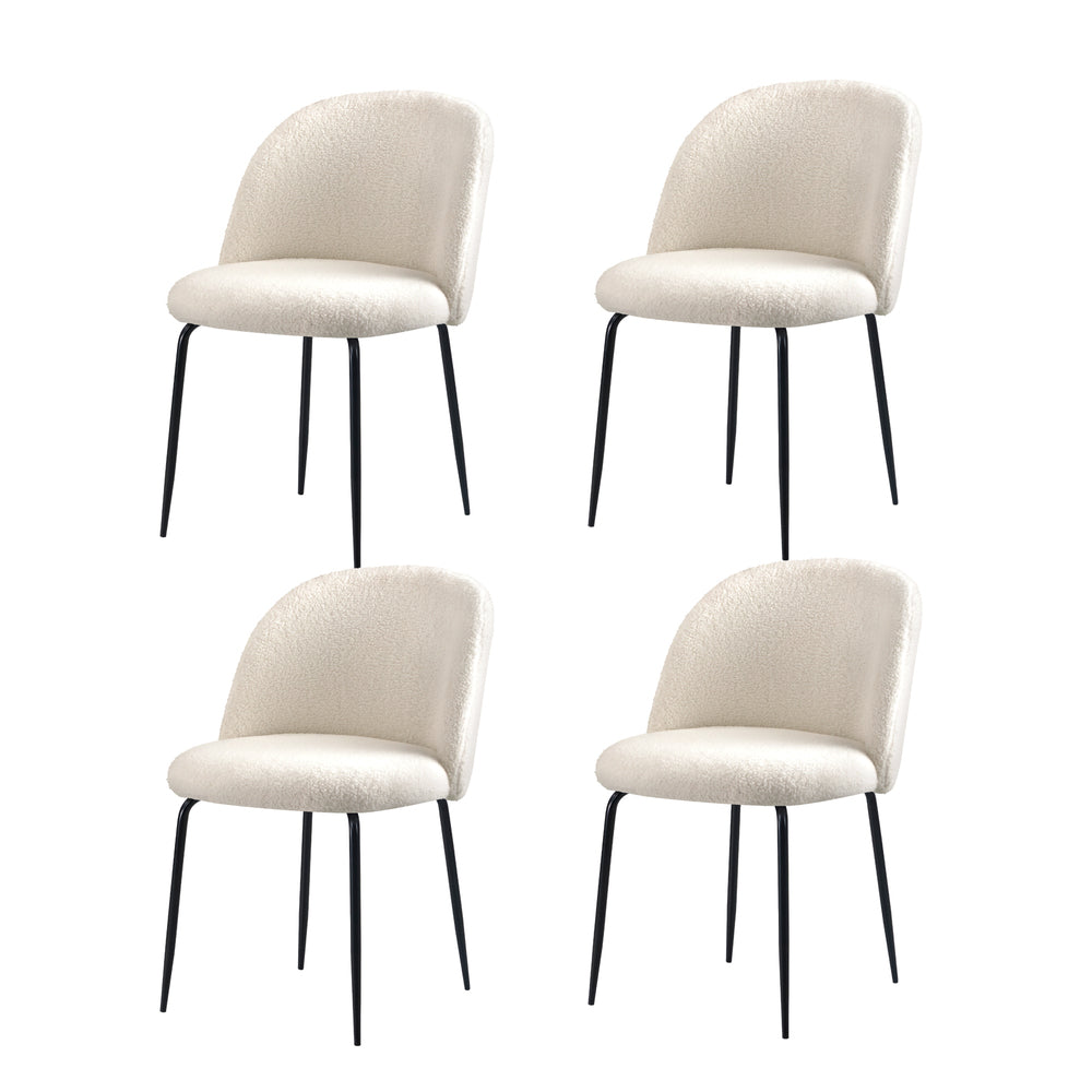 90cm Round Dining Table with 4PCS Chairs Sherpa White