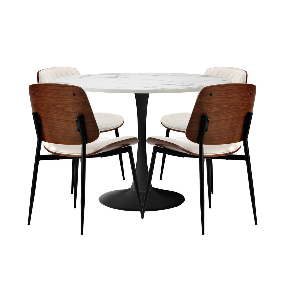 Oikiture Dining Table Set 90cm Table and Chairs White & Black