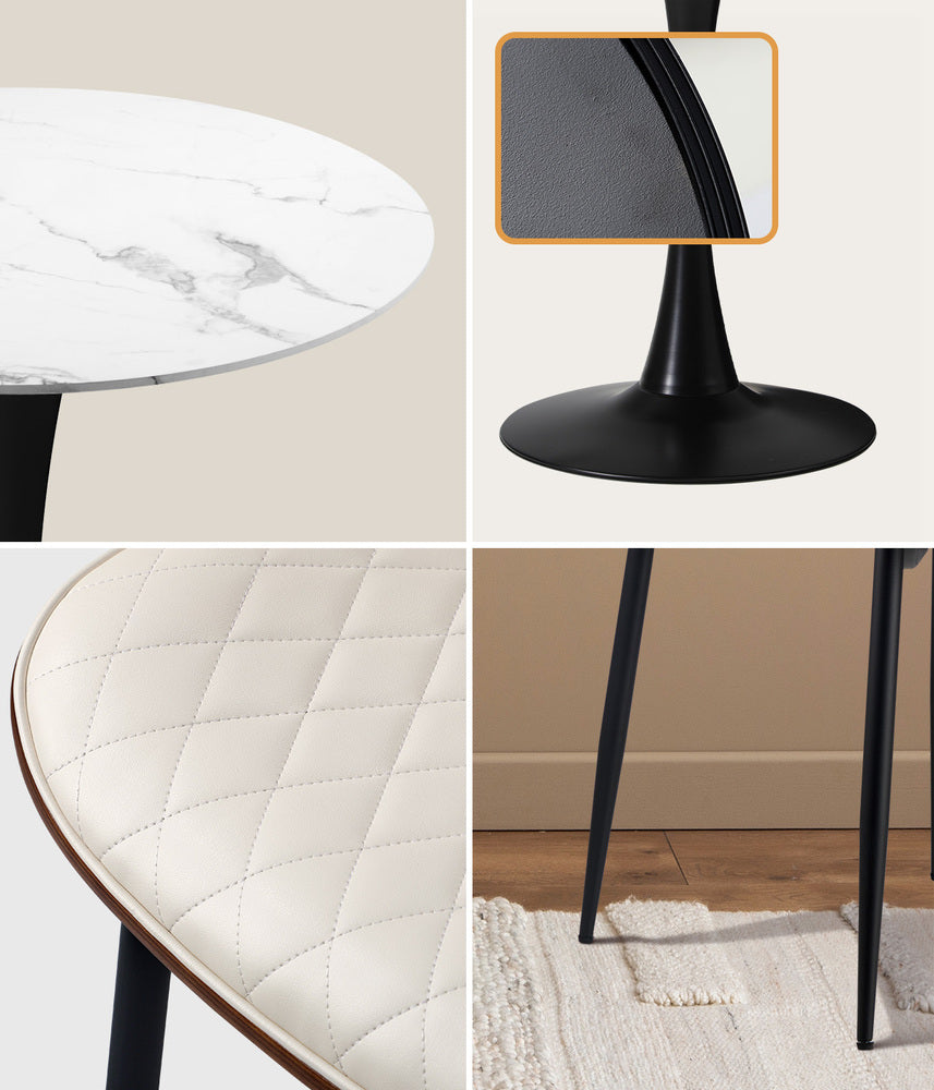 Oikiture Dining Table Set 90cm Table and Chairs White & Black
