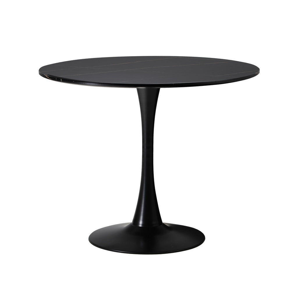 Oikiture 90cm Round Dining Table with 4x Dining Chairs PU Leather Black