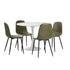 Oikiture 90cm Round Dining Table with 4x Dining Chairs PU Leather Green