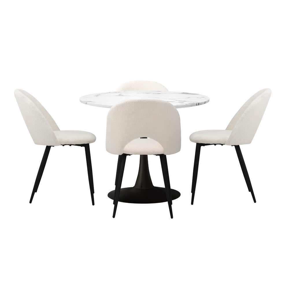 90cm Round Dining Table with 4PCS Chairs Sherpa White