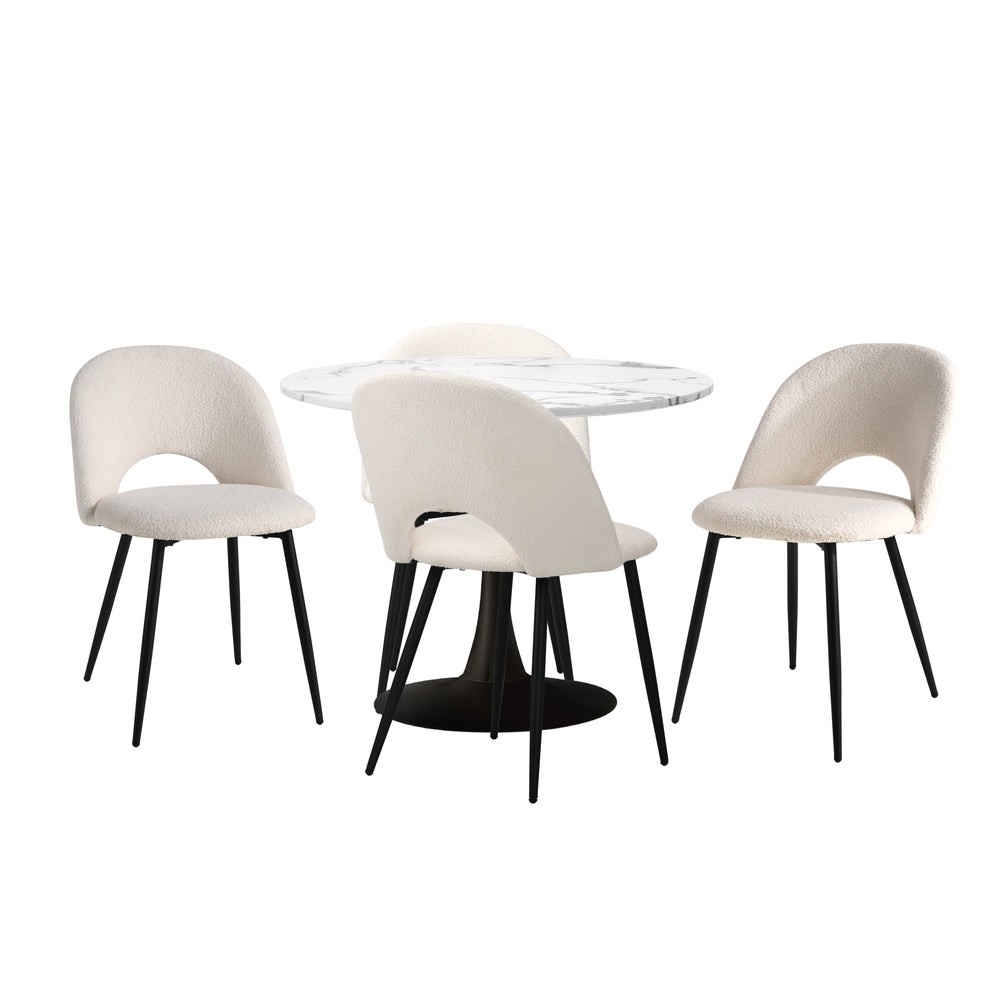 90cm Round Dining Table with 4PCS Chairs Sherpa White