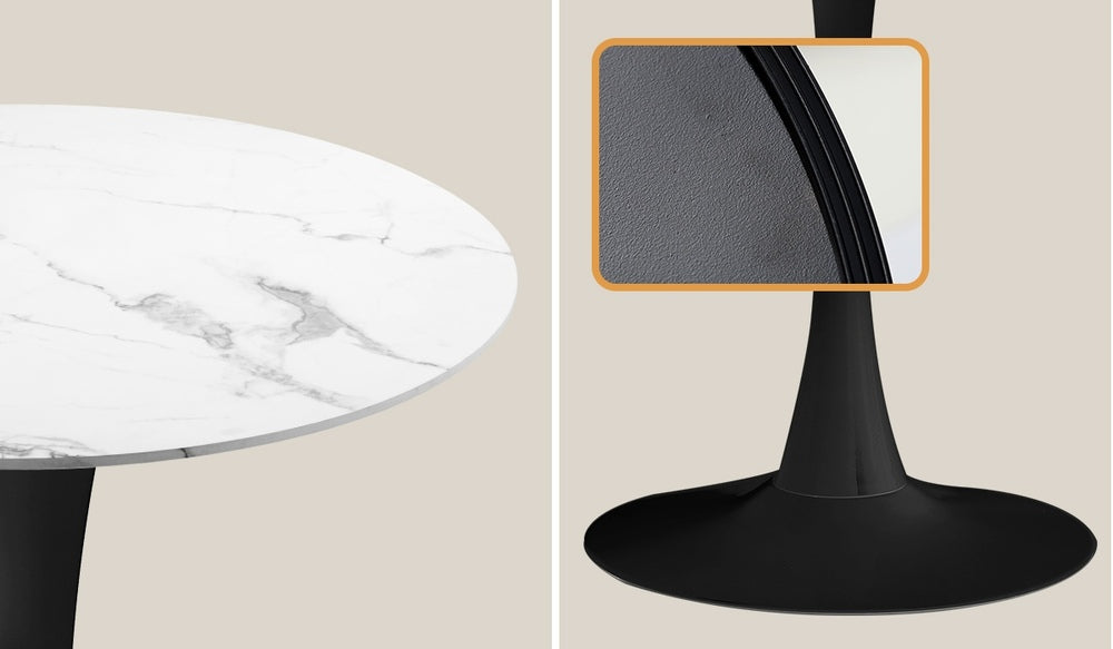 90cm Round Dining Table with 4PCS Chairs Sherpa White
