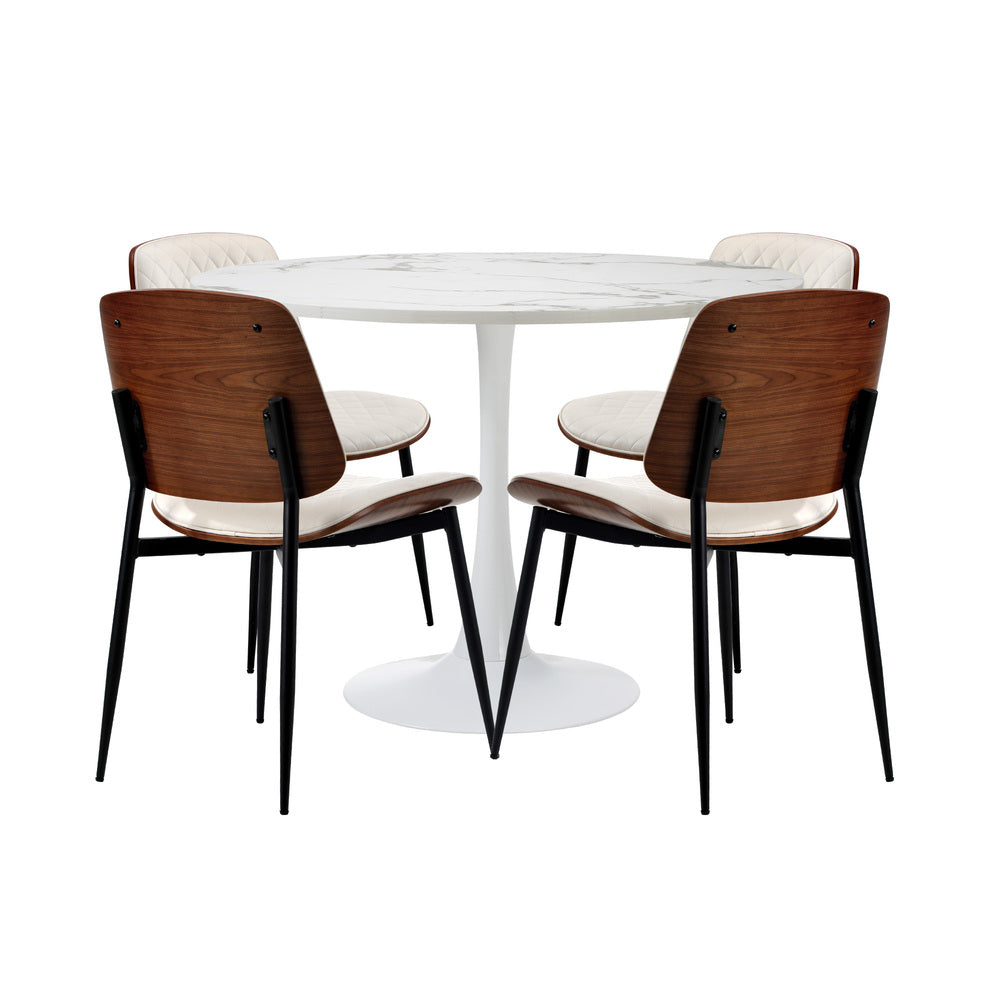 Oikiture Dining Table Set 90cm Table and Chairs PU Leather White