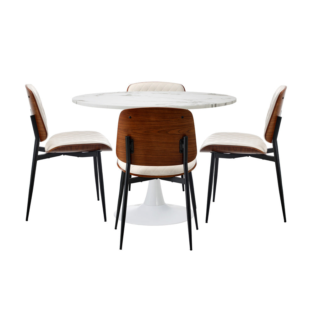 Oikiture Dining Table Set 90cm Table and Chairs PU Leather White
