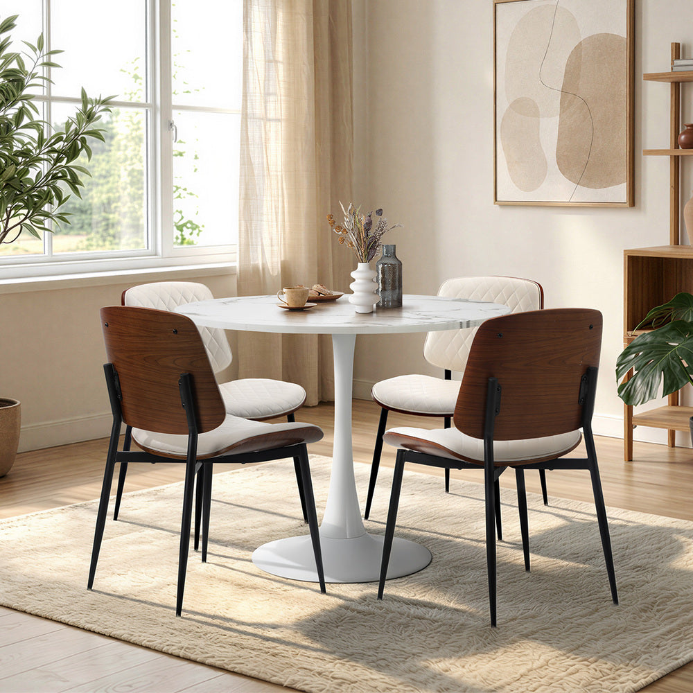 Oikiture Dining Table Set 90cm Table and Chairs PU Leather White