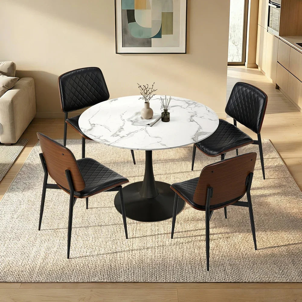 4 Seater Dining Set 90cm Table and Dining Chairs PU Leather