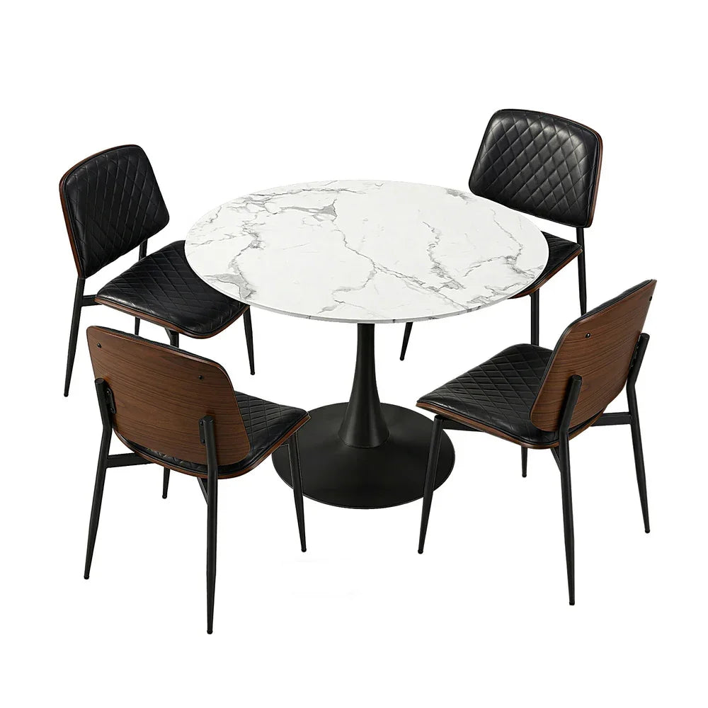 4 Seater Dining Set 90cm Table and Dining Chairs PU Leather