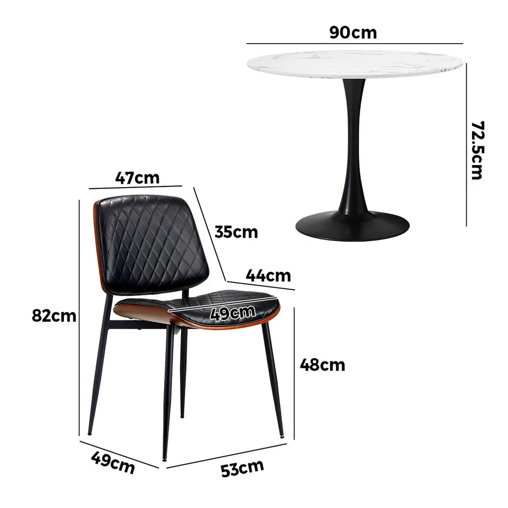 4 Seater Dining Set 90cm Table and Dining Chairs PU Leather