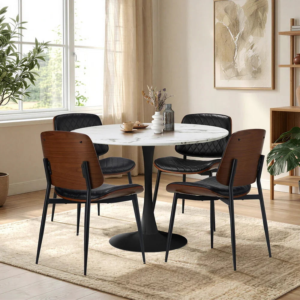 4 Seater Dining Set 90cm Table and Dining Chairs PU Leather