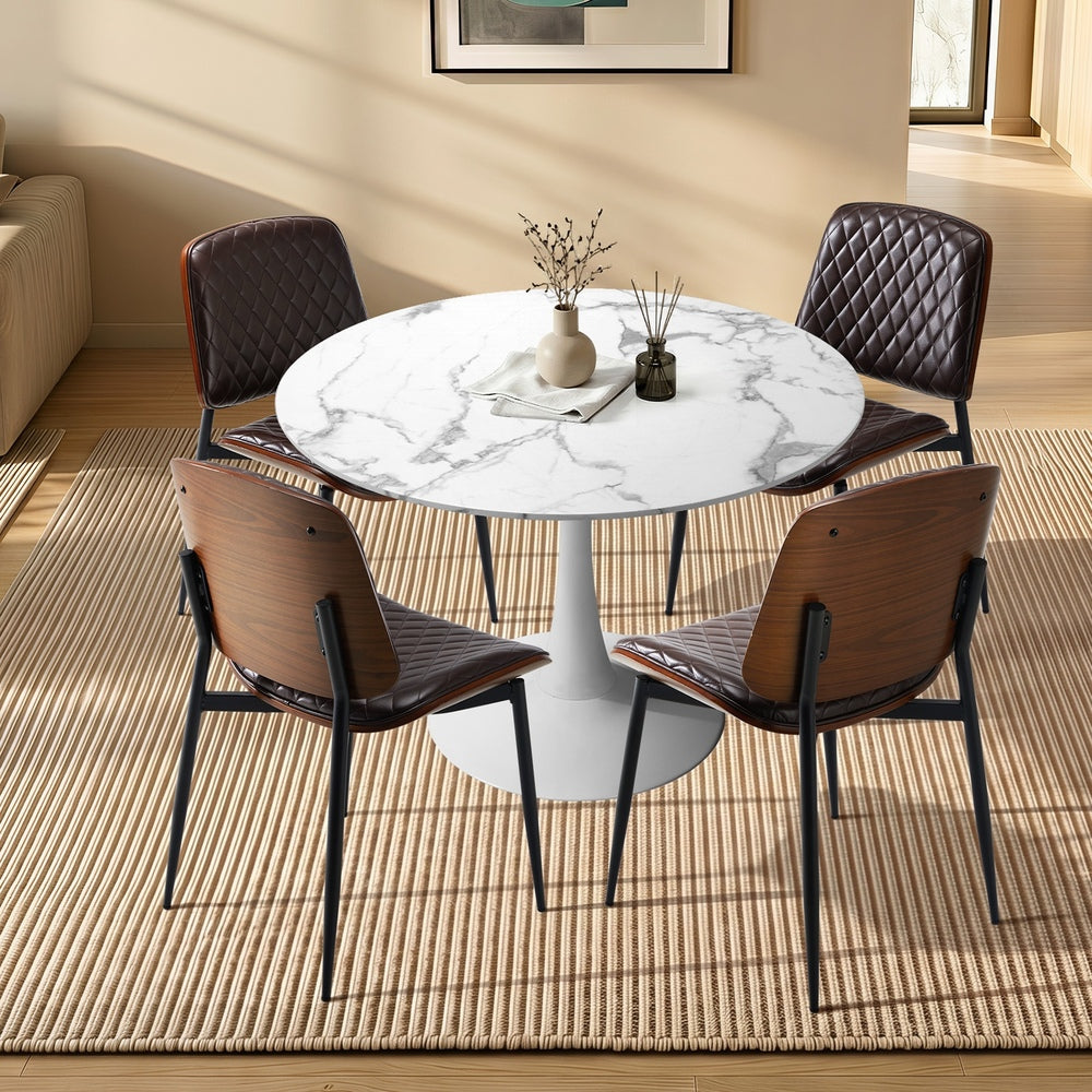 Oikiture Dining Table Set 90cm with Chairs PU Leather Brown & White