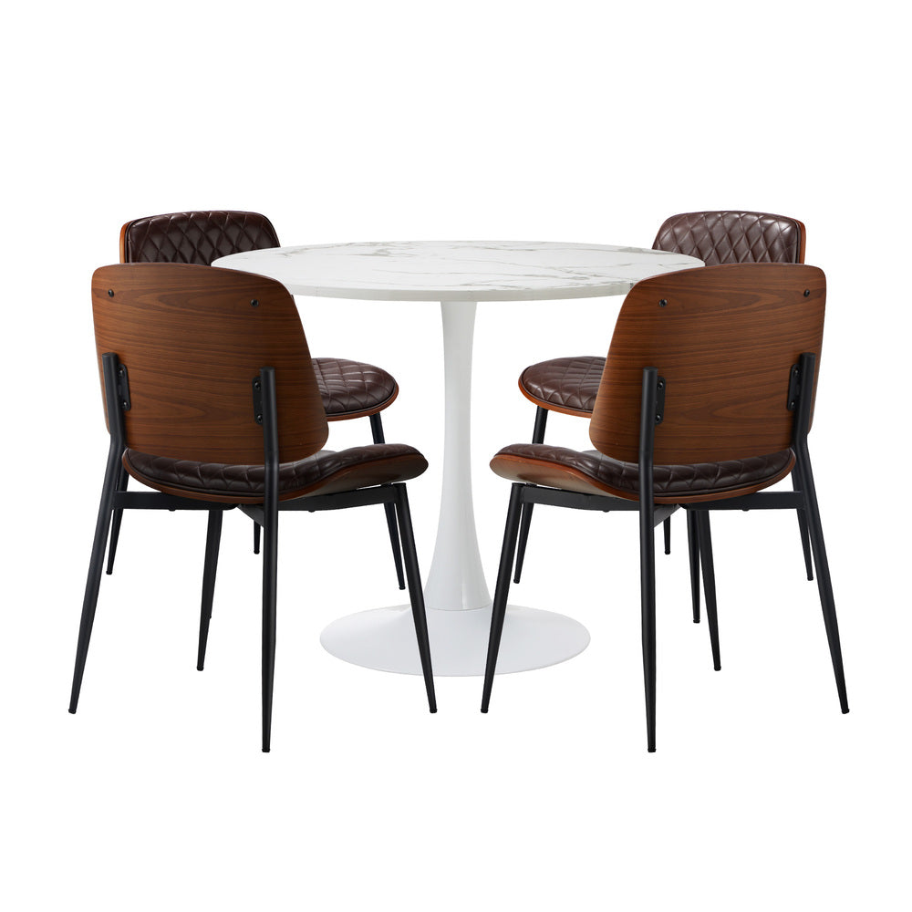 Oikiture Dining Table Set 90cm with Chairs PU Leather Brown & White