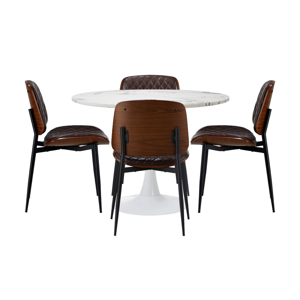 Dining Table Set 90cm with Chairs PU Leather Brown & White