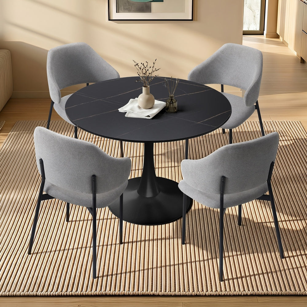 Oikiture 5PCS Dining Table Set Round Table Sherpa Chairs Grey