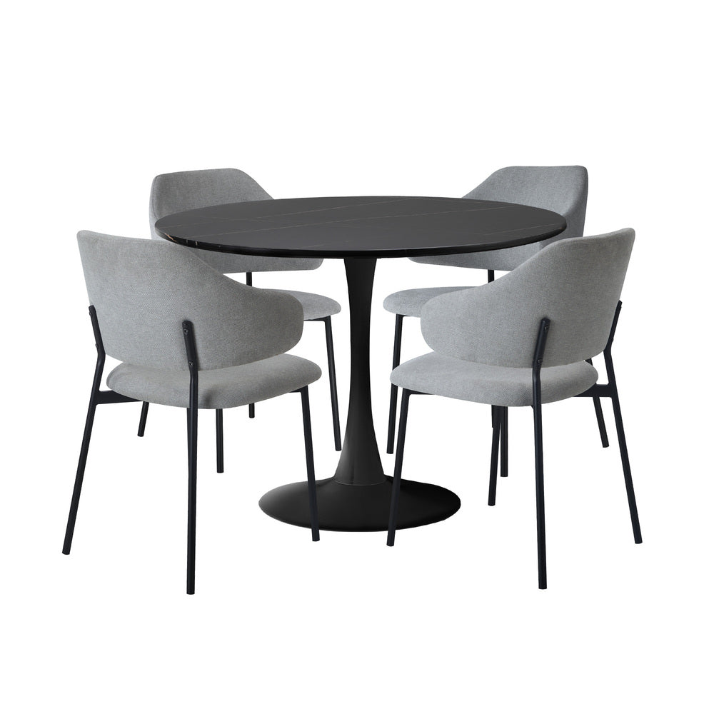 5PCS Dining Table Set Round Table Sherpa Chairs Grey