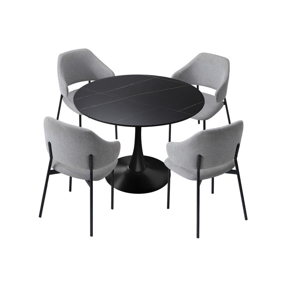 5PCS Dining Table Set Round Table Sherpa Chairs Grey
