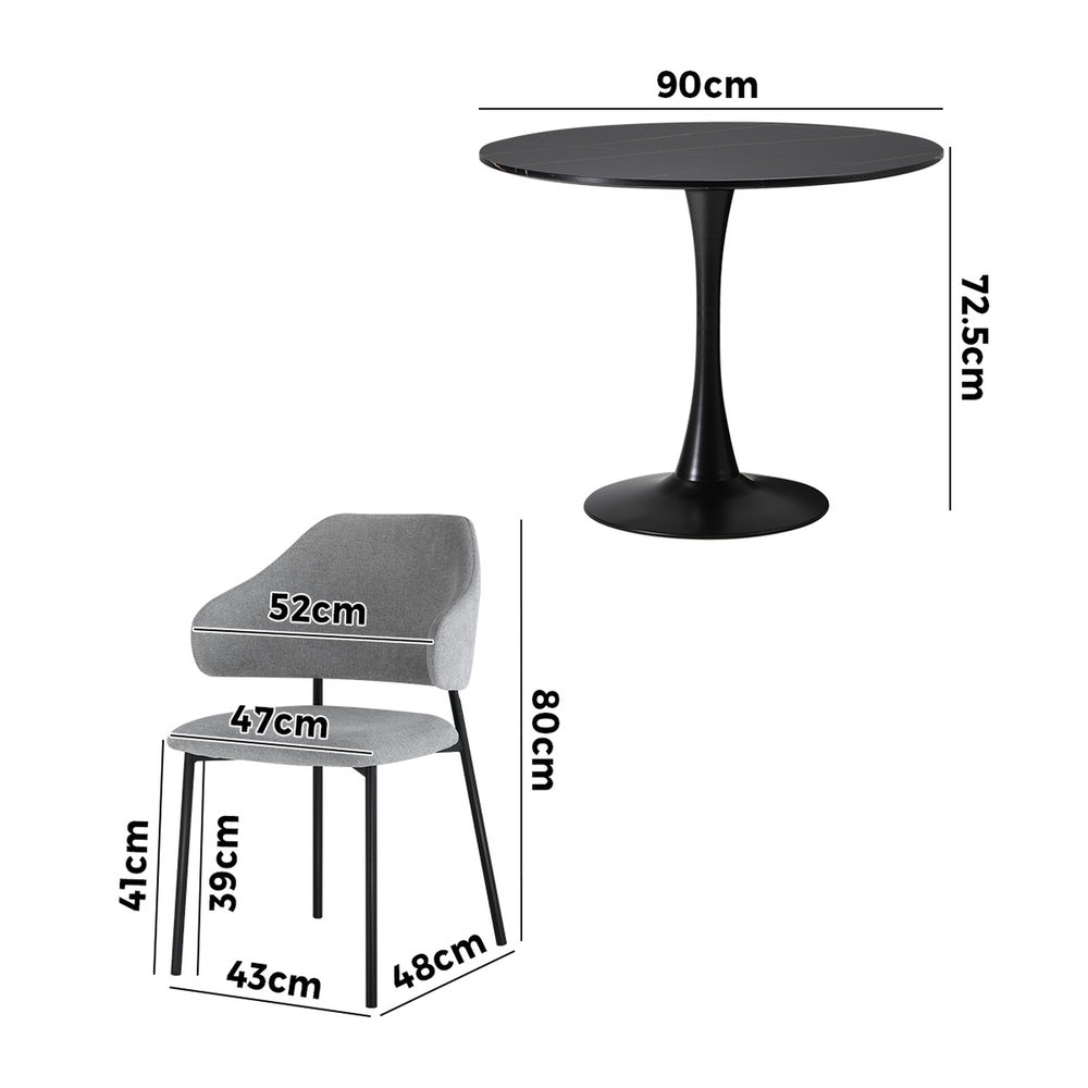 Oikiture 5PCS Dining Table Set Round Table Sherpa Chairs Grey