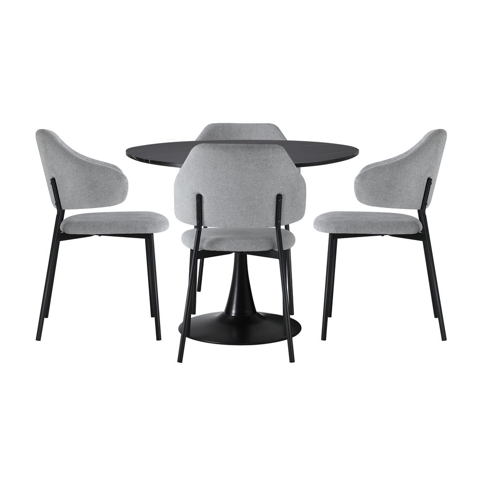 Oikiture 5PCS Dining Table Set Round Table Sherpa Chairs Grey