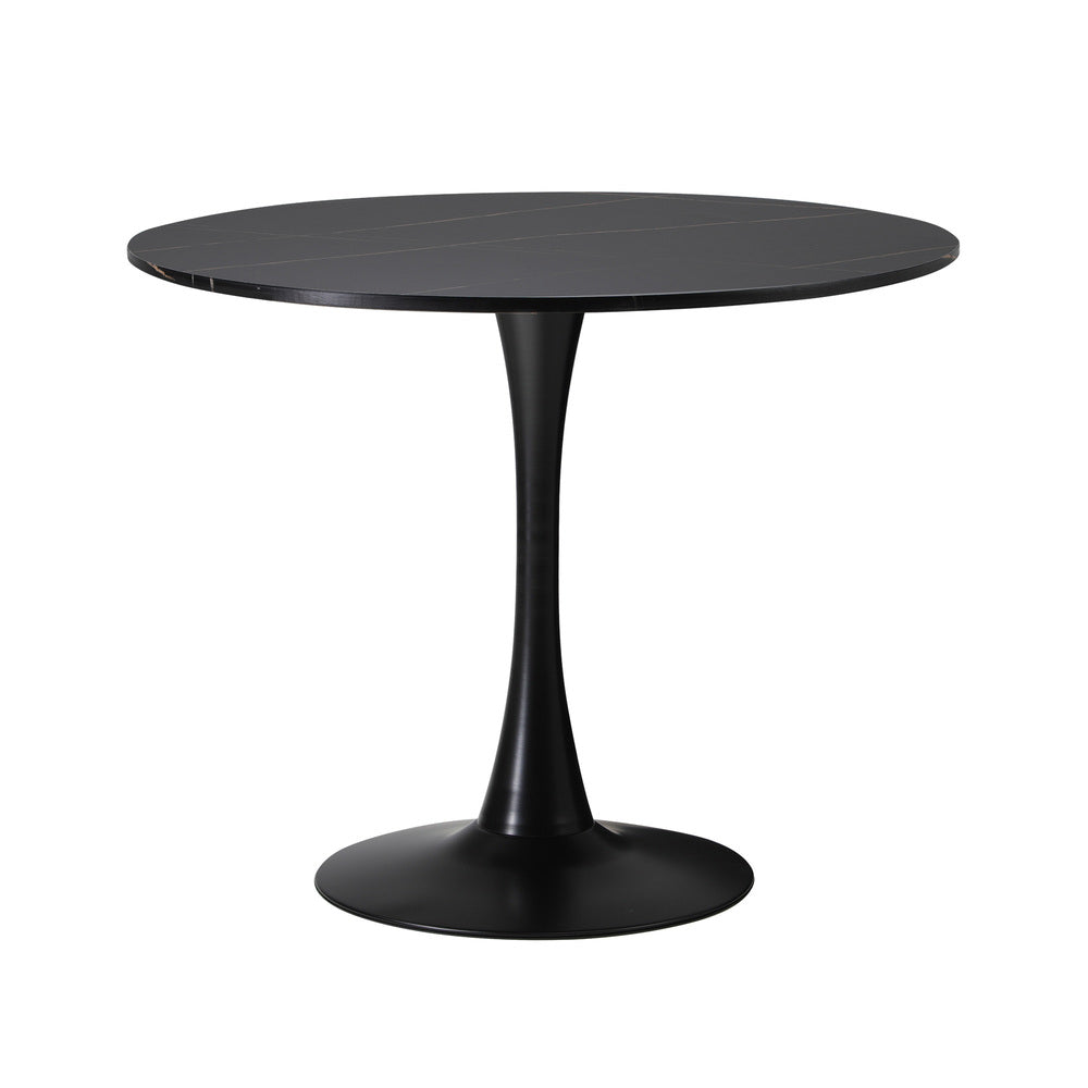 Oikiture 5PCS Dining Table Set Round Table Sherpa Chairs Grey
