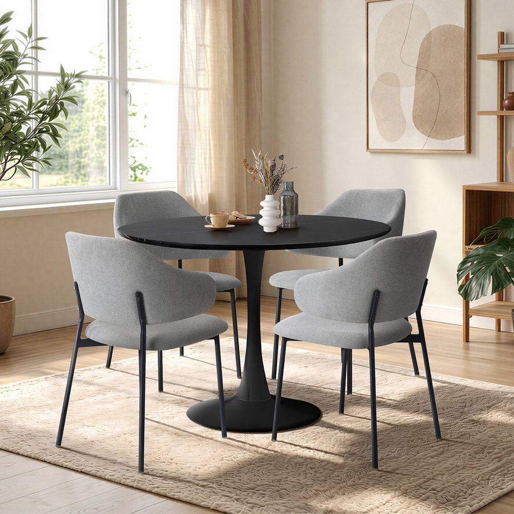 Oikiture 5PCS Dining Table Set Round Table Sherpa Chairs Grey