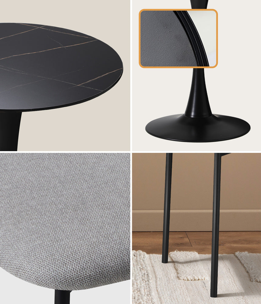 5PCS Dining Table Set Round Table Sherpa Chairs Grey