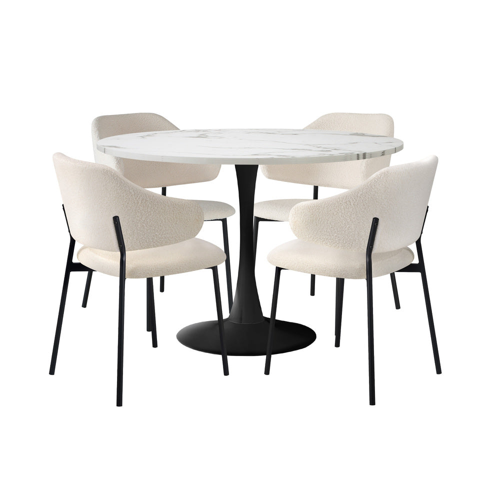 Oikiture 5PCS Dining Table Set & Sherpa Chairs White & Black