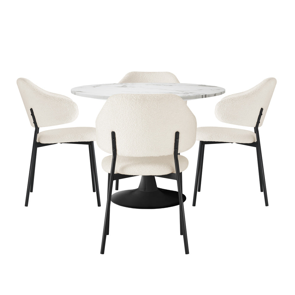 Oikiture 5PCS Dining Table Set & Sherpa Chairs White & Black